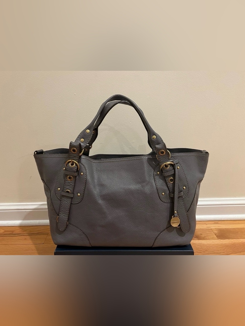 Rabeanco Classic Grey Leather Structured Tote Bag